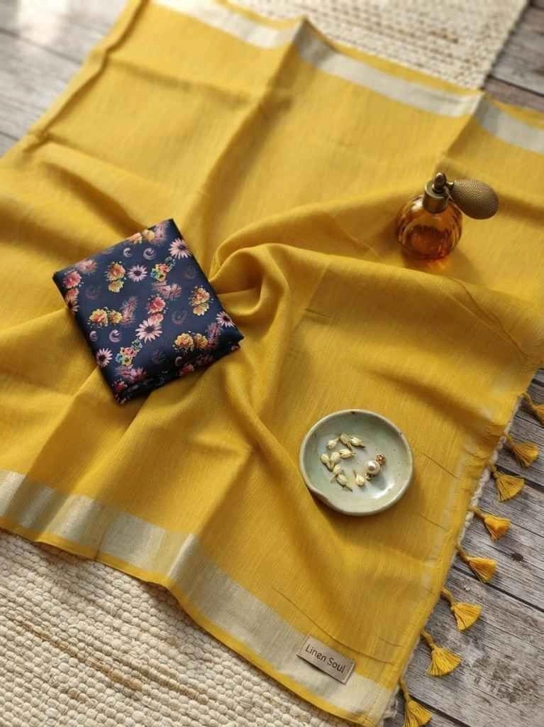 Soft linen saree with blouse 9