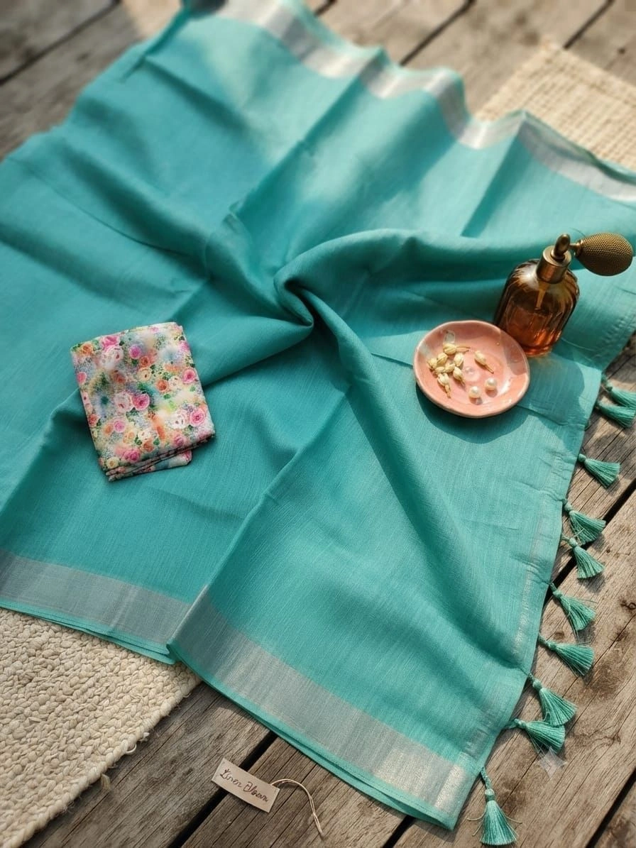 Soft linen saree with blouse 10