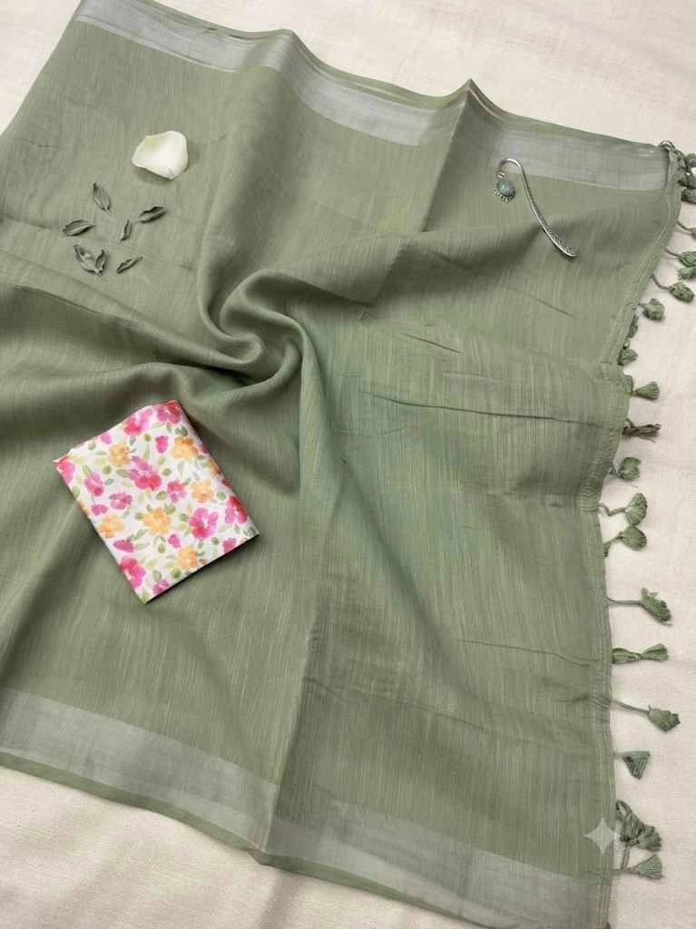Soft linen saree with blouse 11