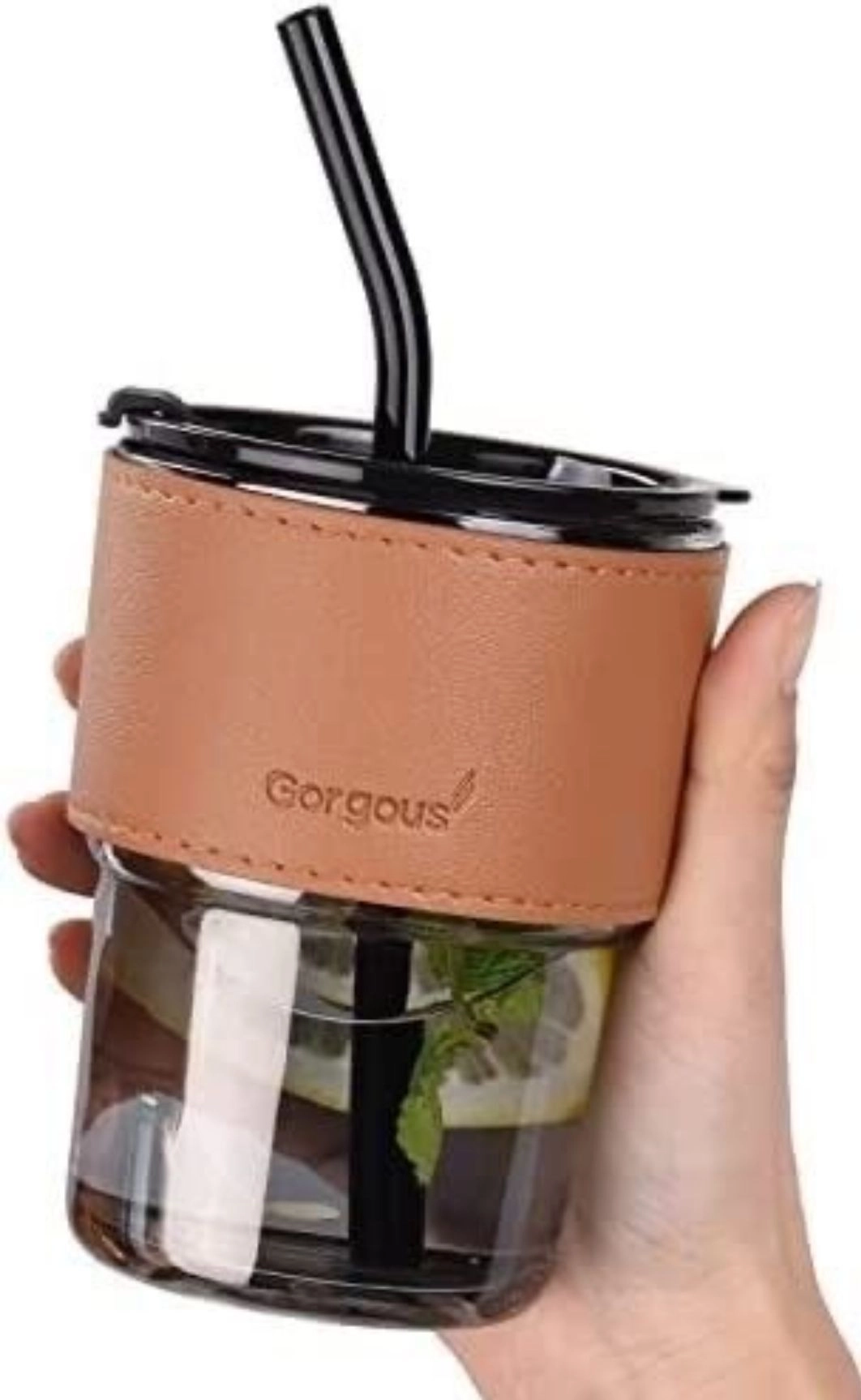 Glass coffee cup with lid and strow 1