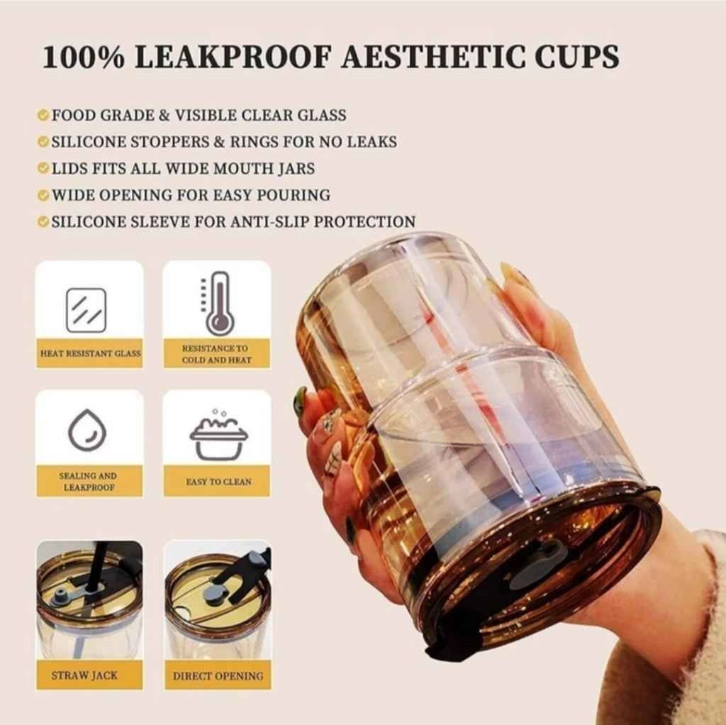 Glass coffee cup with lid and strow 4