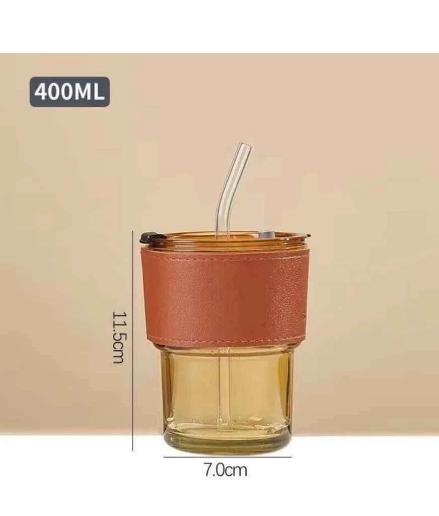 Glass coffee cup with lid and strow 6