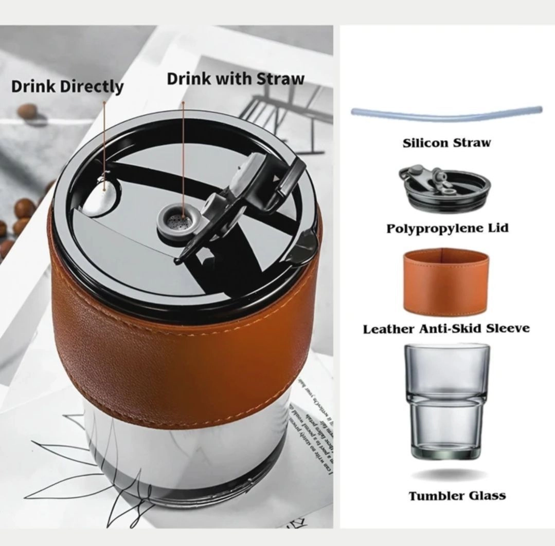Glass coffee cup with lid and strow 10