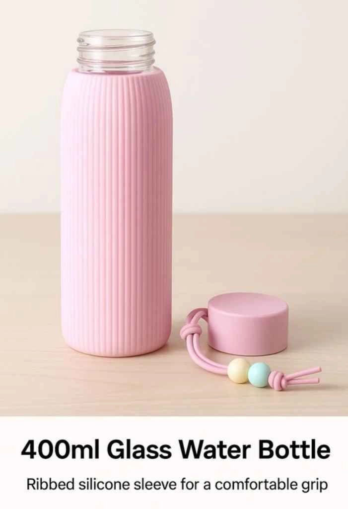 Silicon glass water bottle 400 ml 5