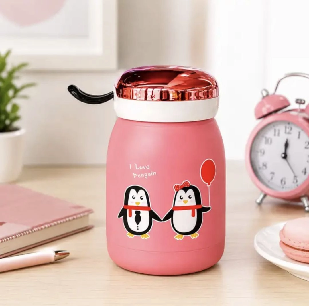 Penguin printed glass water bottle 1