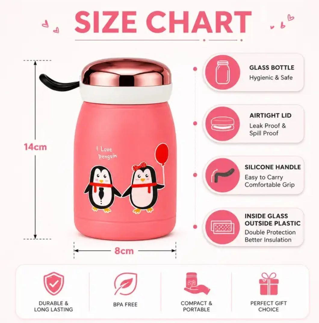 Penguin printed glass water bottle 2