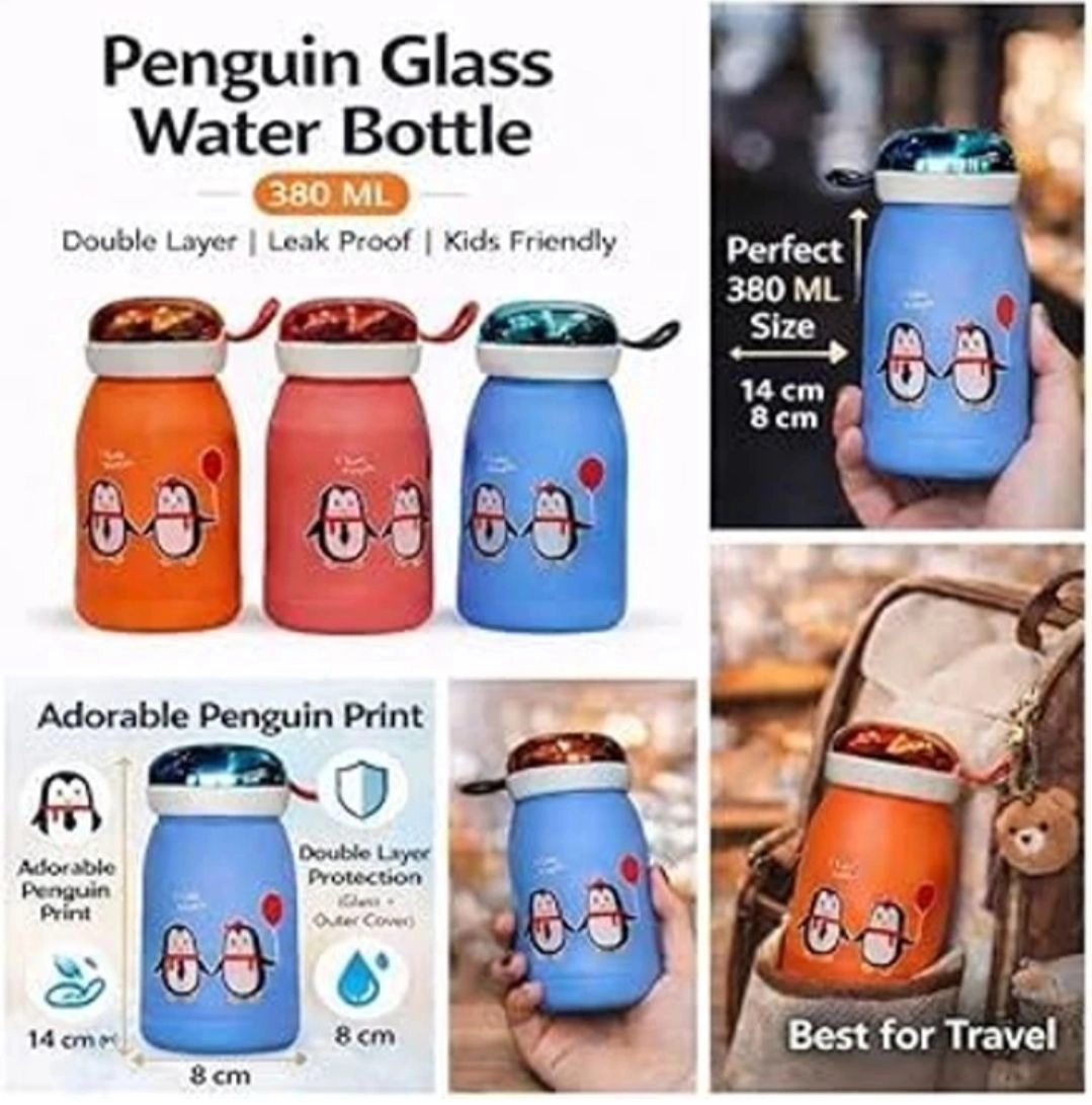 Penguin printed glass water bottle 5