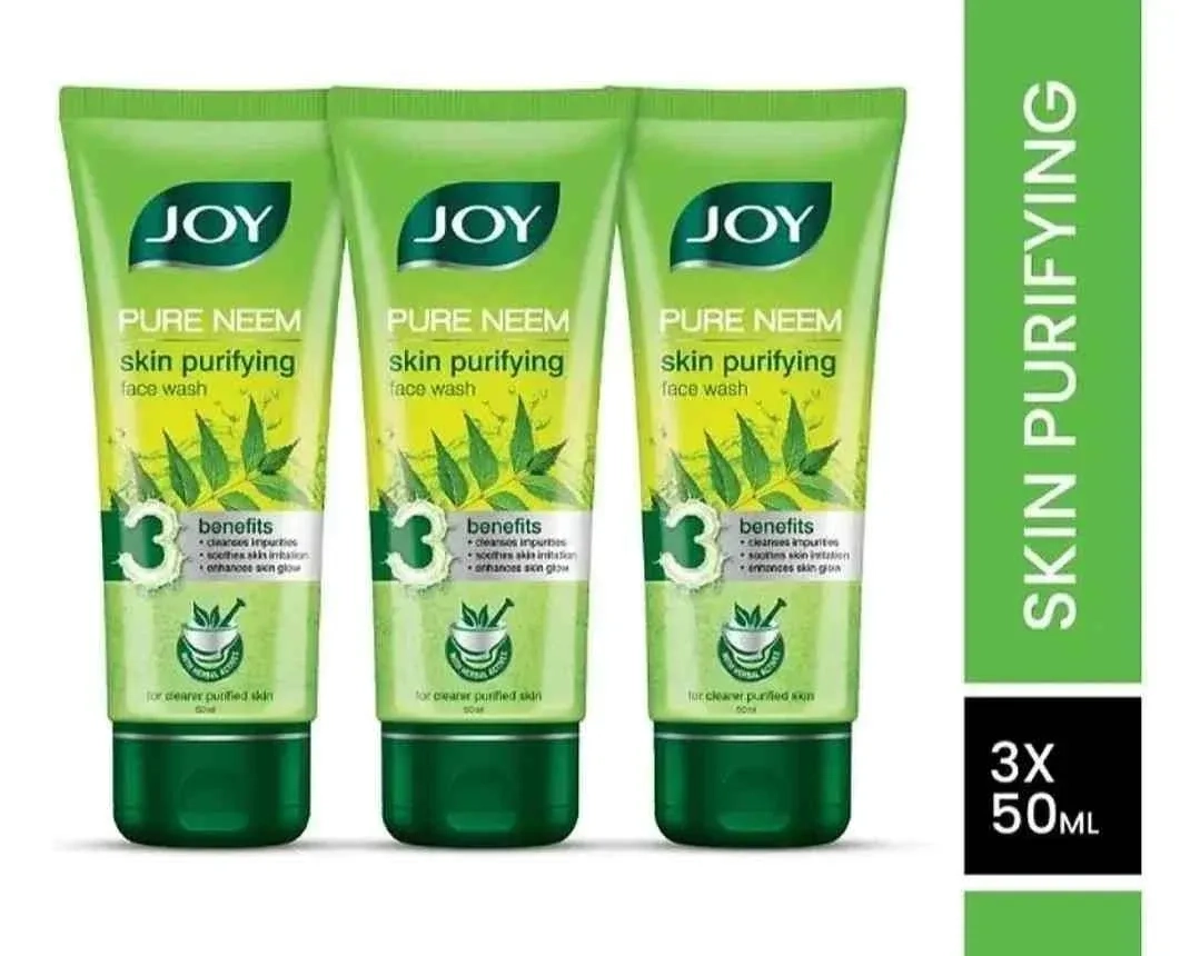 Joy Pure Neem Skin Purifying Face Wash For Oily Skin - Fights Acne Pimples & Controls Excess Oil - With Neem & Salicylic Acid - 50ml Each - Pack of 3 (150ml)