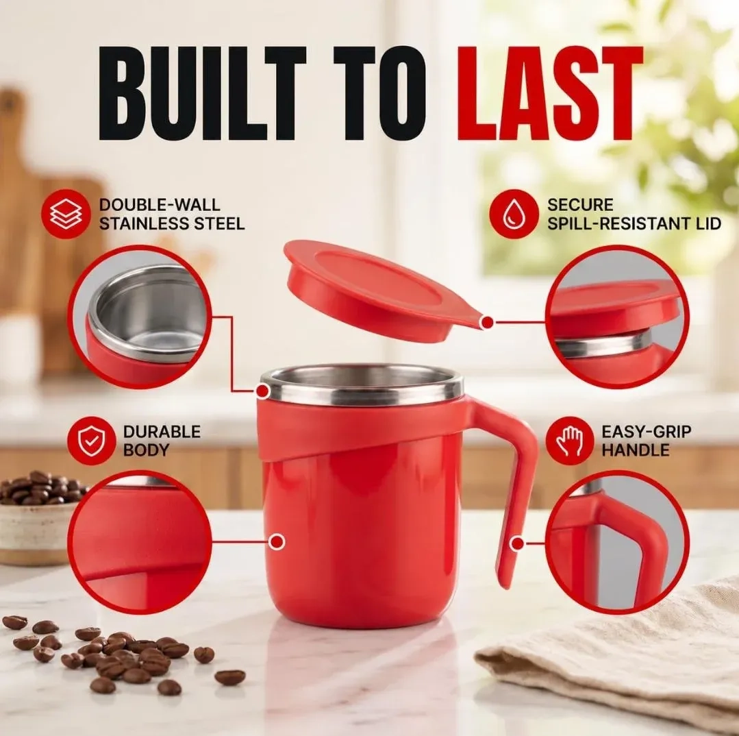 300ml Insulated Stainless Steel Travel Coffee Mug with Lid & Handle, Brown
Double Walled Tea Cup, Spill Proof & Durable, Stylish & Aesthetic Gift for Men, Women, Office & Daily Use, Set of 1 5