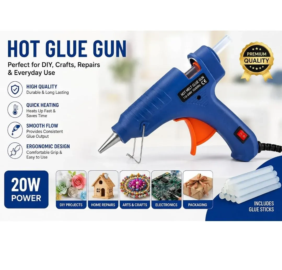 ARCCLAY 20W Glue Gun with 7mm with 5 FREE Glue Sticks, LED Indicator, On/Off Switch, Ideal for Crafts & DIY (5 Sticks) Transparent Glue Sticks For Craft Specialist 3