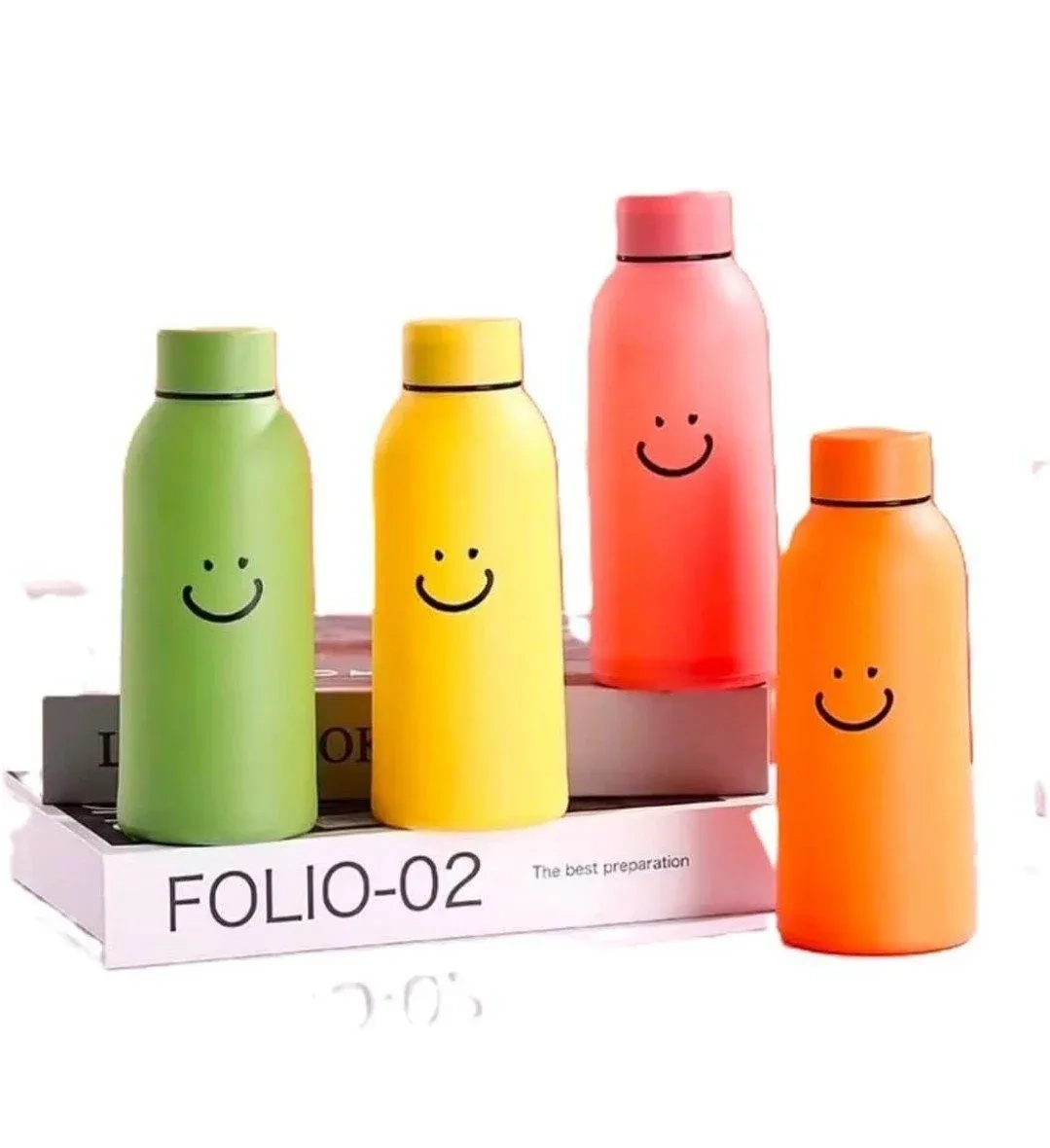 Cute smiley glass water bottle with outer plastic shield