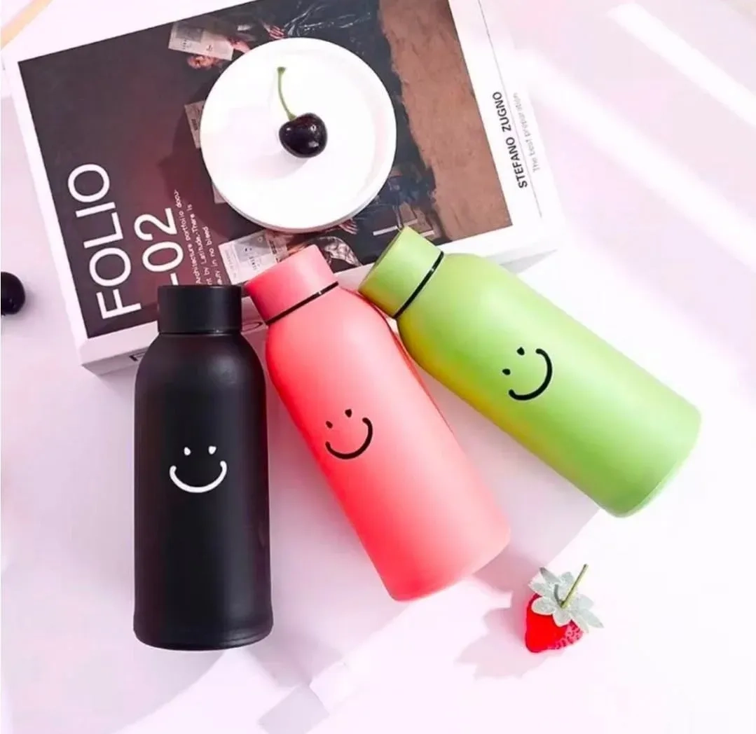 Cute smiley glass water bottle with outer plastic shield 4