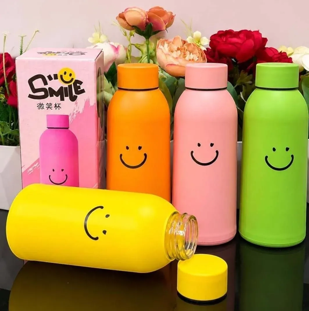 Cute smiley glass water bottle with outer plastic shield 5