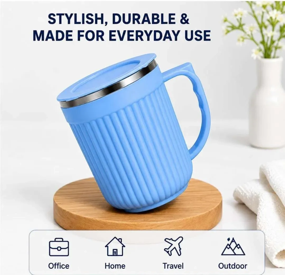 Coastal Double Walled Coffee Mug 300ml | Vacuum Insulated Stainless Steel Coffee Cup | Hot & Cold Travel Mug with Lid | Leakproof Reusable Tea Mug 2