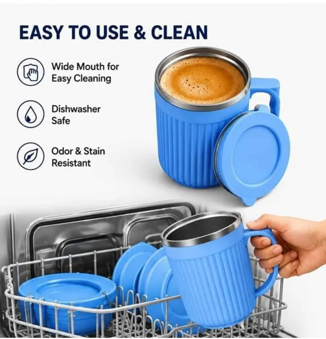 Coastal Double Walled Coffee Mug 300ml | Vacuum Insulated Stainless Steel Coffee Cup | Hot & Cold Travel Mug with Lid | Leakproof Reusable Tea Mug 3