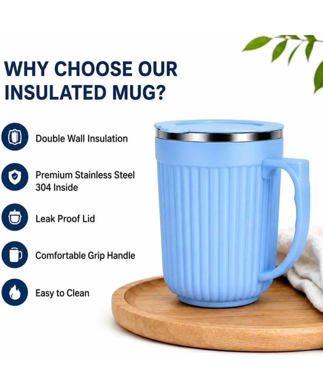 Coastal Double Walled Coffee Mug 300ml | Vacuum Insulated Stainless Steel Coffee Cup | Hot & Cold Travel Mug with Lid | Leakproof Reusable Tea Mug 5