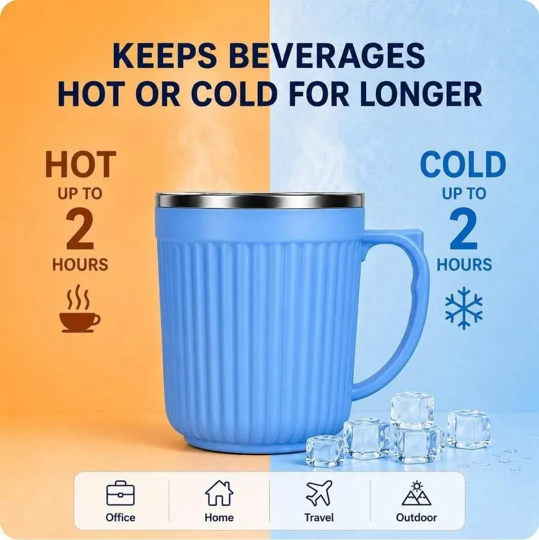 Coastal Double Walled Coffee Mug 300ml | Vacuum Insulated Stainless Steel Coffee Cup | Hot & Cold Travel Mug with Lid | Leakproof Reusable Tea Mug 7