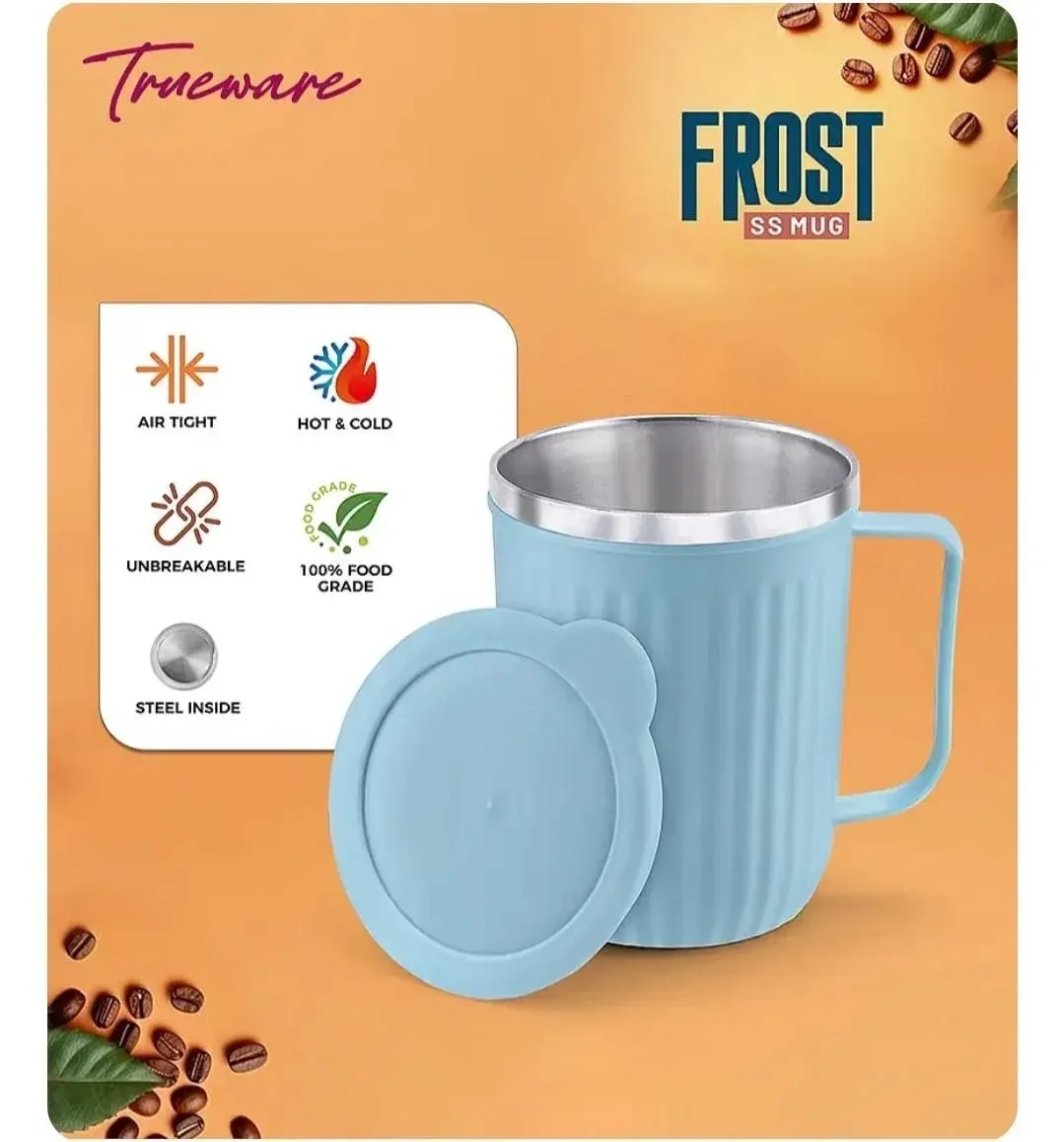Coastal Double Walled Coffee Mug 300ml | Vacuum Insulated Stainless Steel Coffee Cup | Hot & Cold Travel Mug with Lid | Leakproof Reusable Tea Mug 8