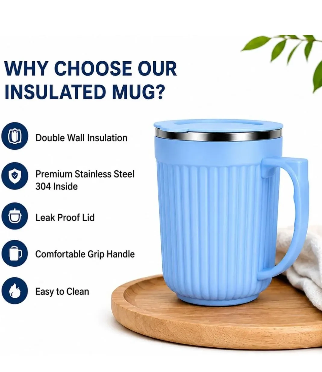 Coastal Double Walled Coffee Mug 300ml | Vacuum Insulated Stainless Steel Coffee Cup | Hot & Cold Travel Mug with Lid | Leakproof Reusable Tea Mug 15
