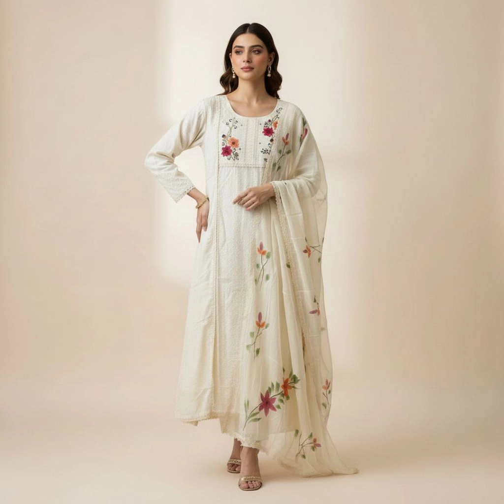 Jaipuri Cotton 3-Piece Schiffli Kurta Set 1