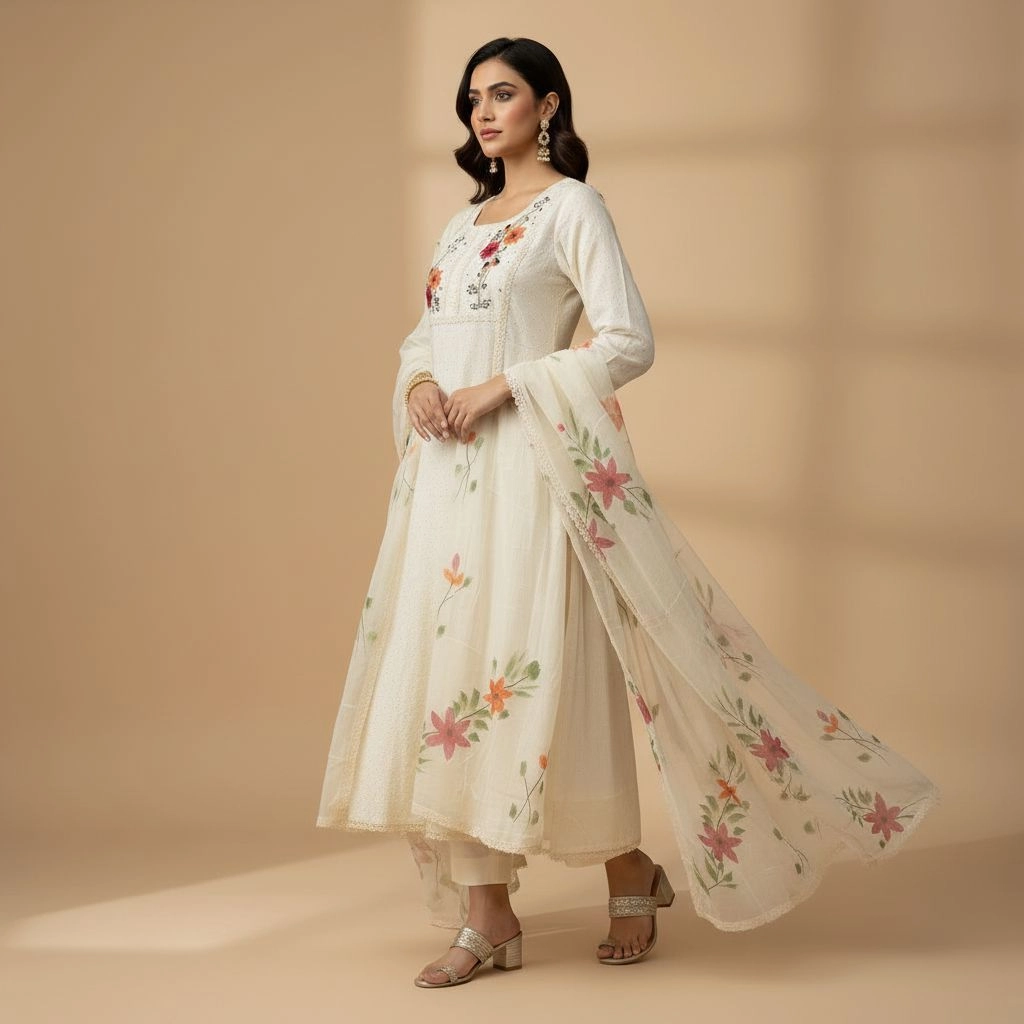 Jaipuri Cotton 3-Piece Schiffli Kurta Set 3
