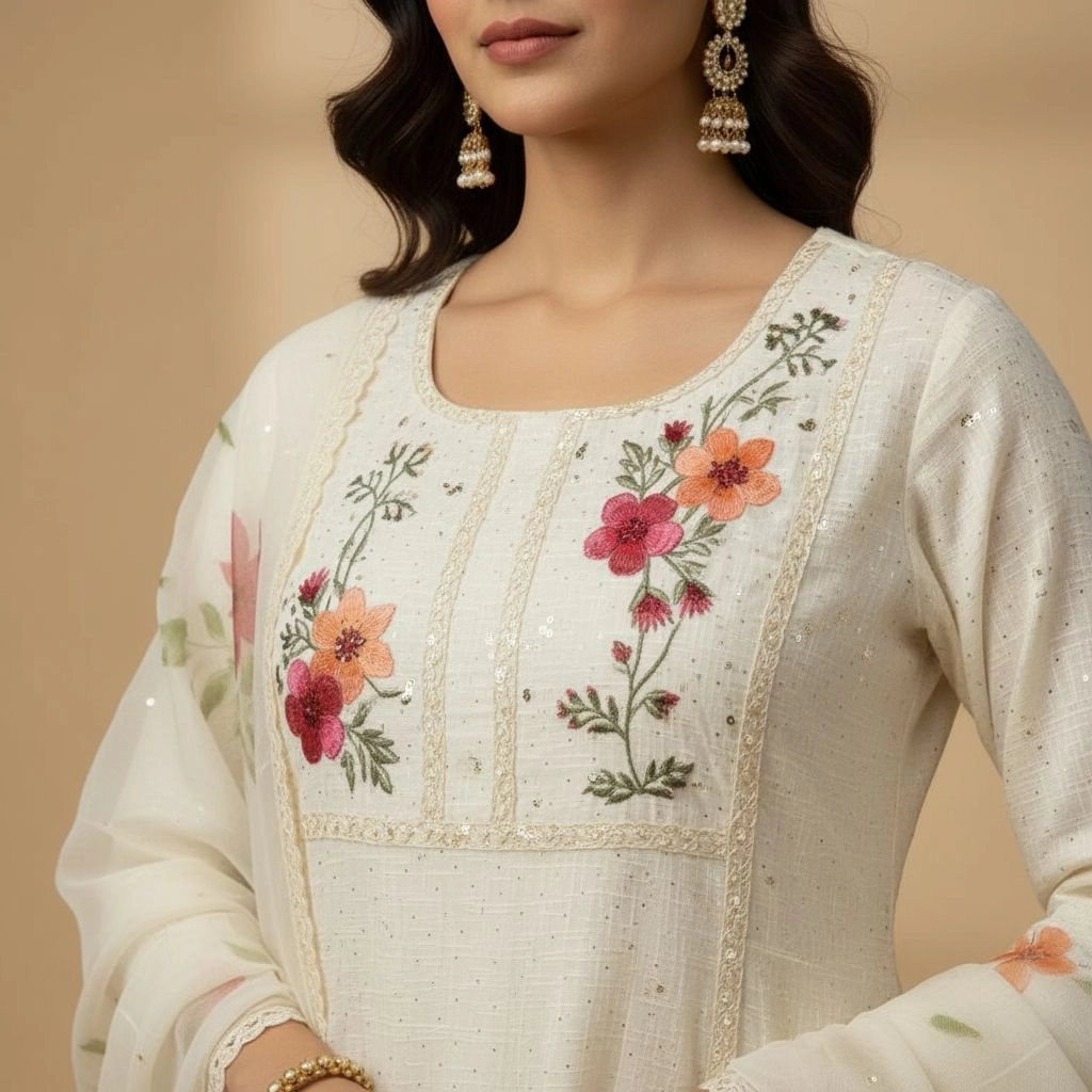 Jaipuri Cotton 3-Piece Schiffli Kurta Set 4