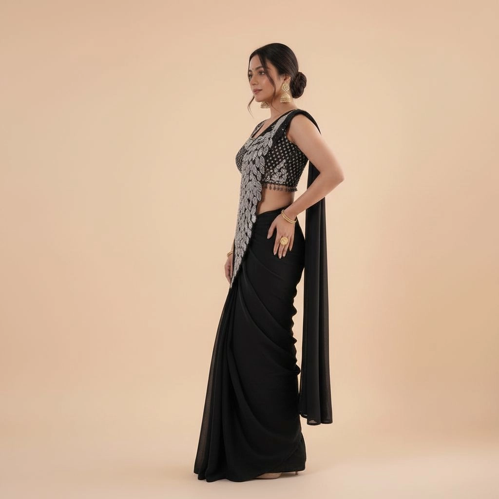Elegance, Ready in a Minute: Sequence Work Georgette Saree 2