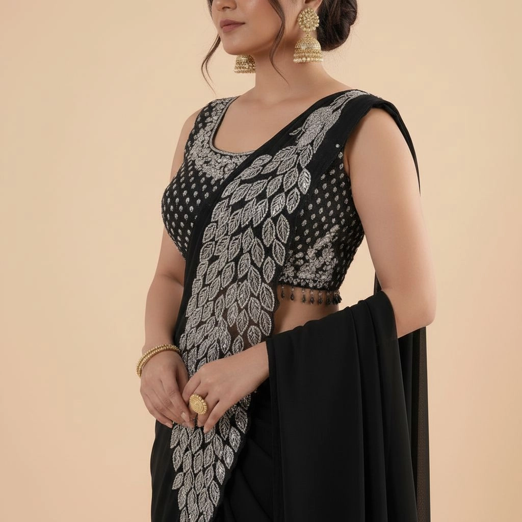 Elegance, Ready in a Minute: Sequence Work Georgette Saree 3