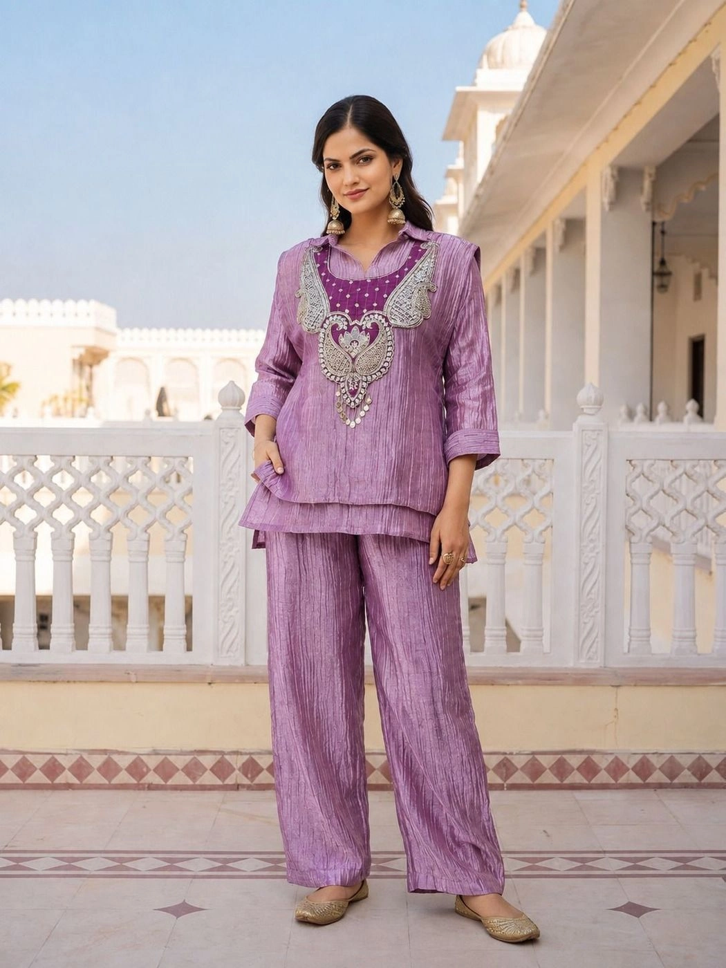 DIVA-180 Festive 3-Piece Co-ord Set with Embellished Shrug 1