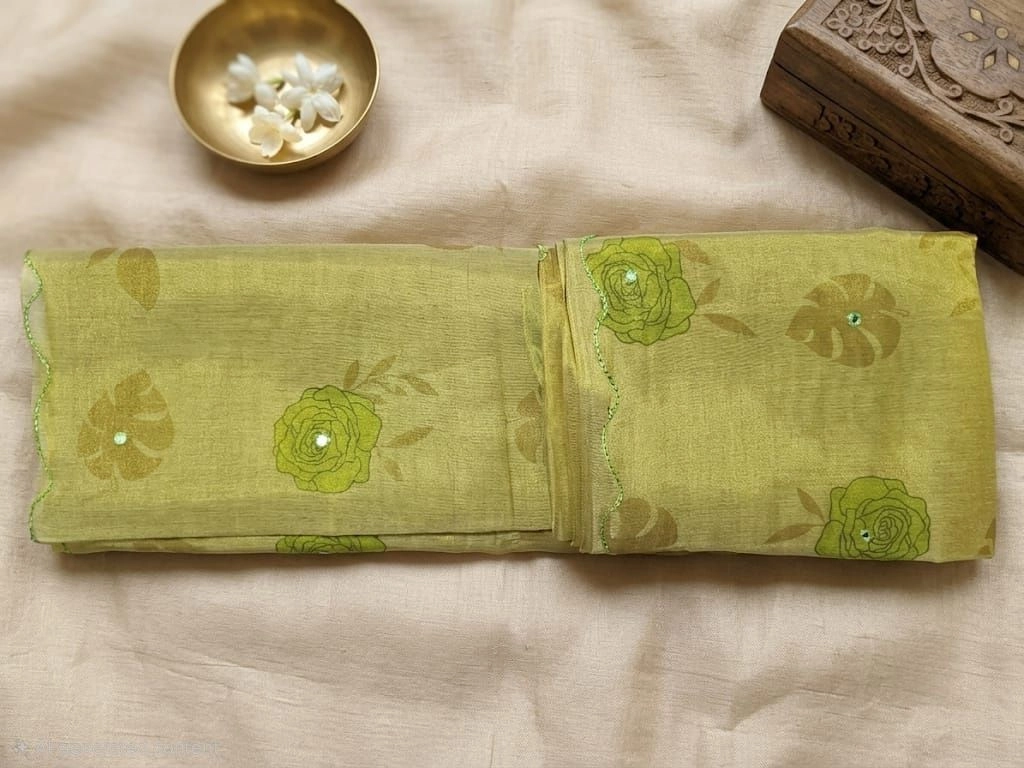 Olive Gold with Green Floral Accents Saree 3