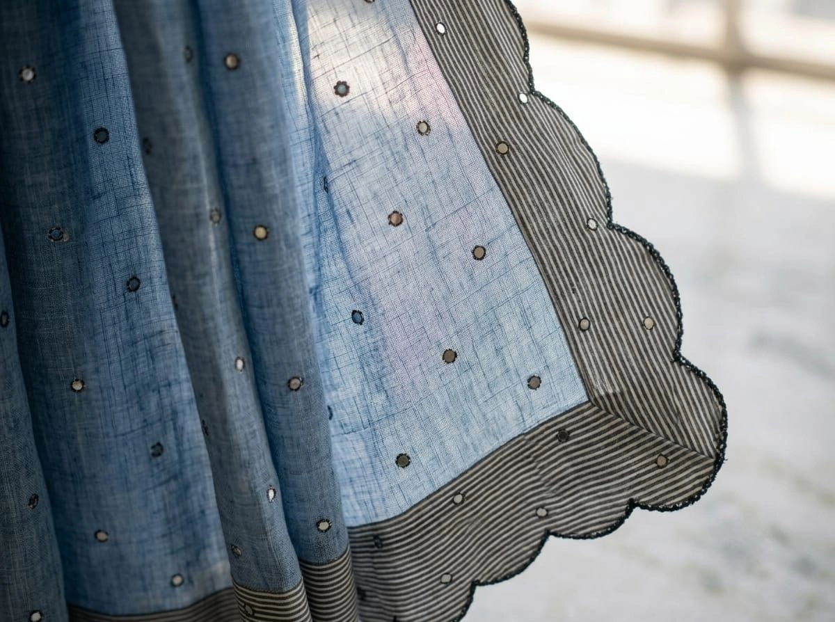 Powder Blue with Charcoal Saree