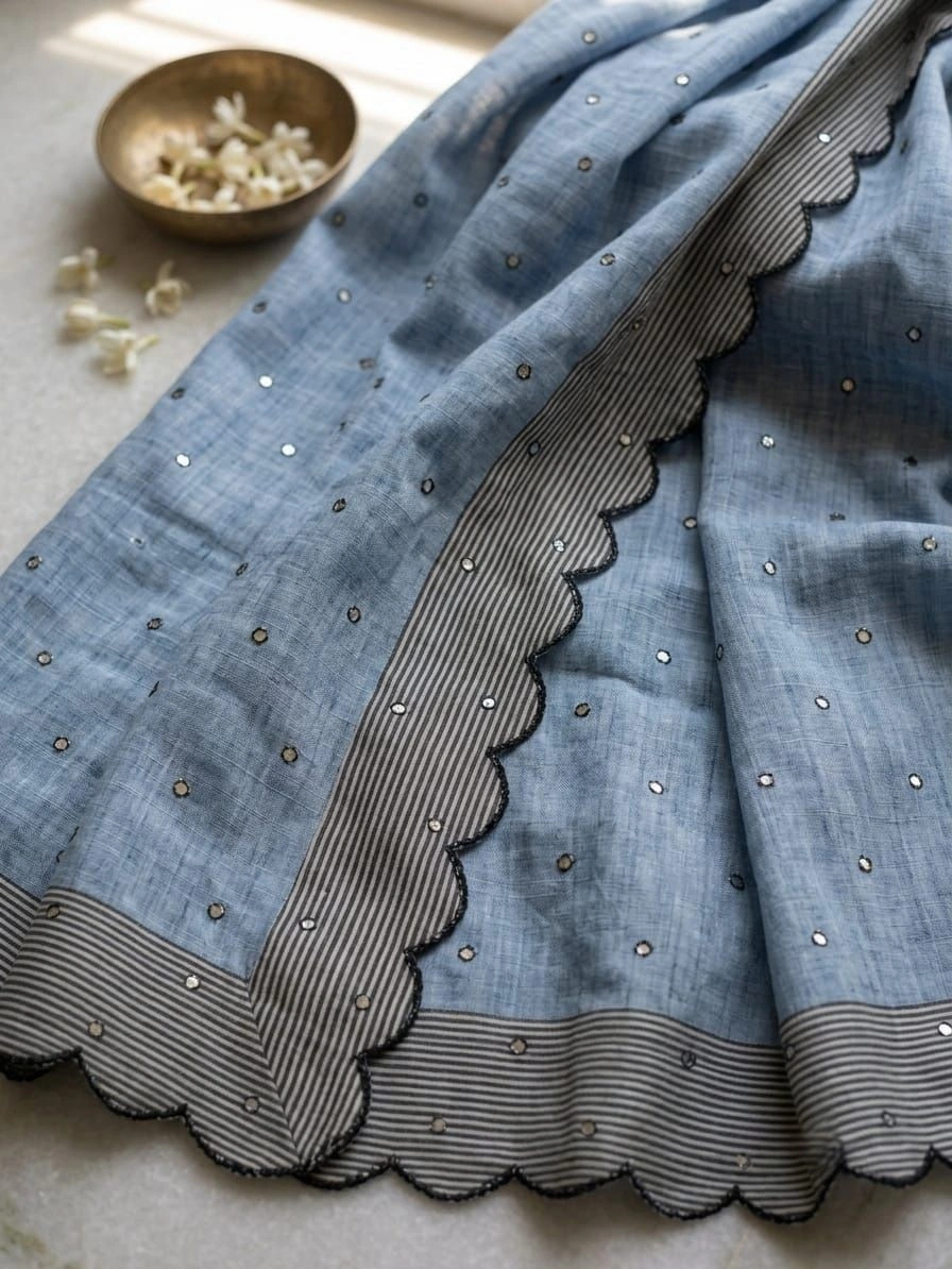 Powder Blue with Charcoal Saree 3