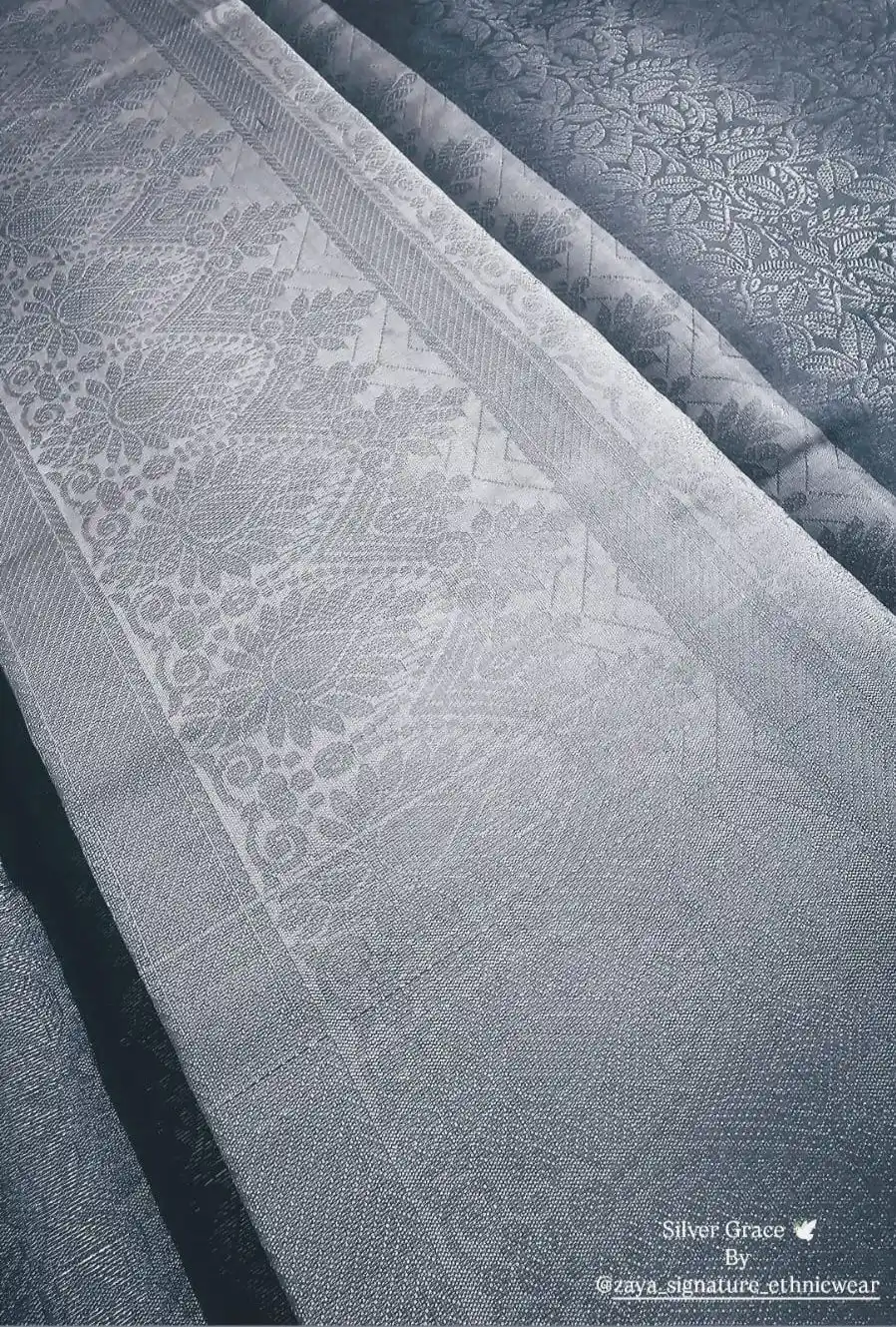 Metallic Silver Brocade Saree