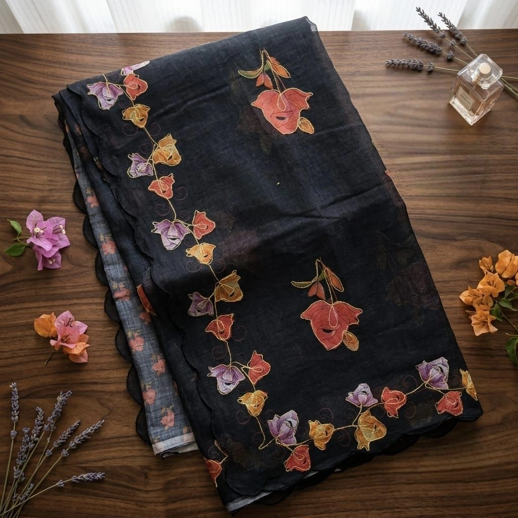 Sheer Charcoal Black Linen Saree