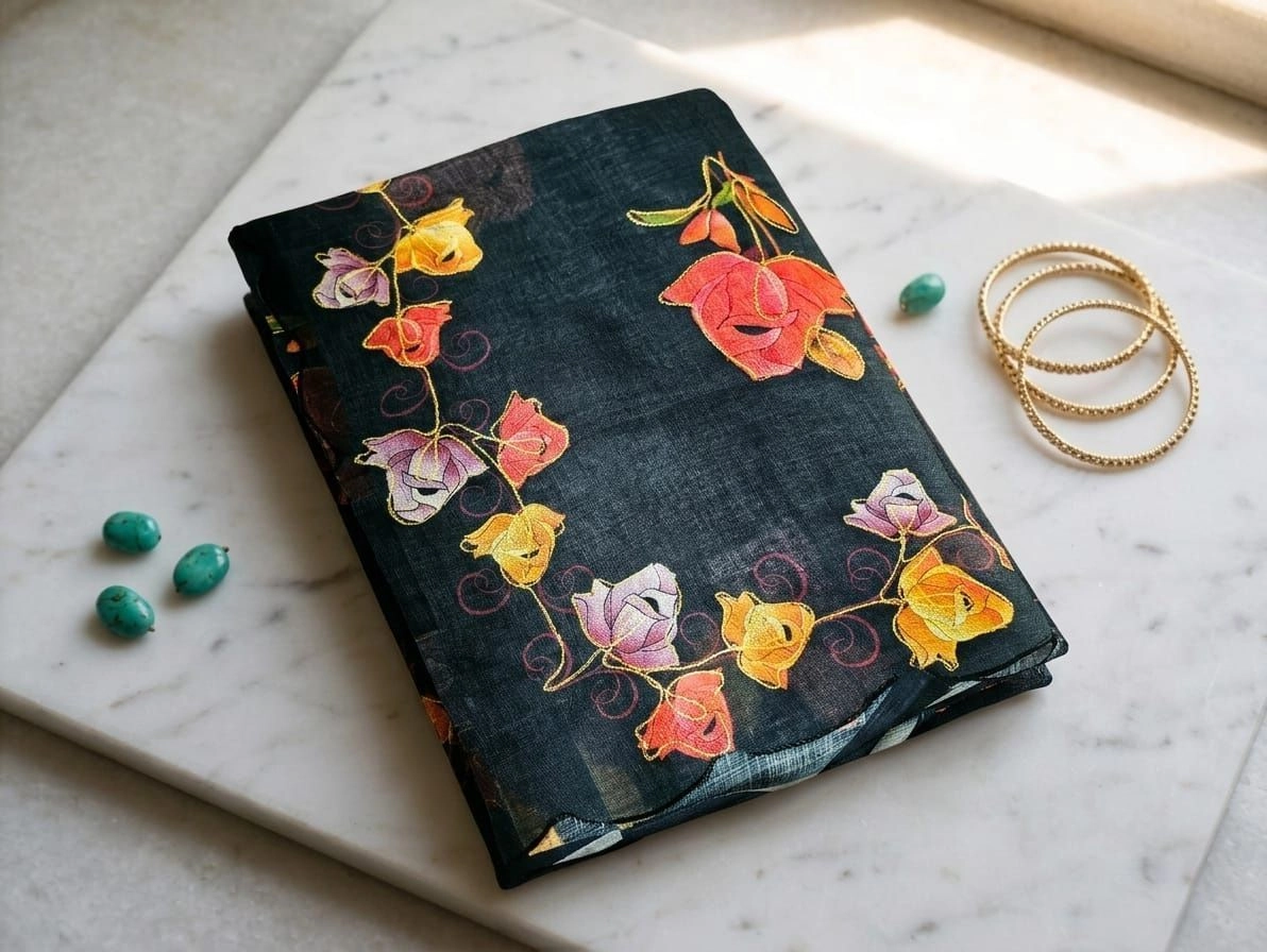 Sheer Charcoal Black Linen Saree