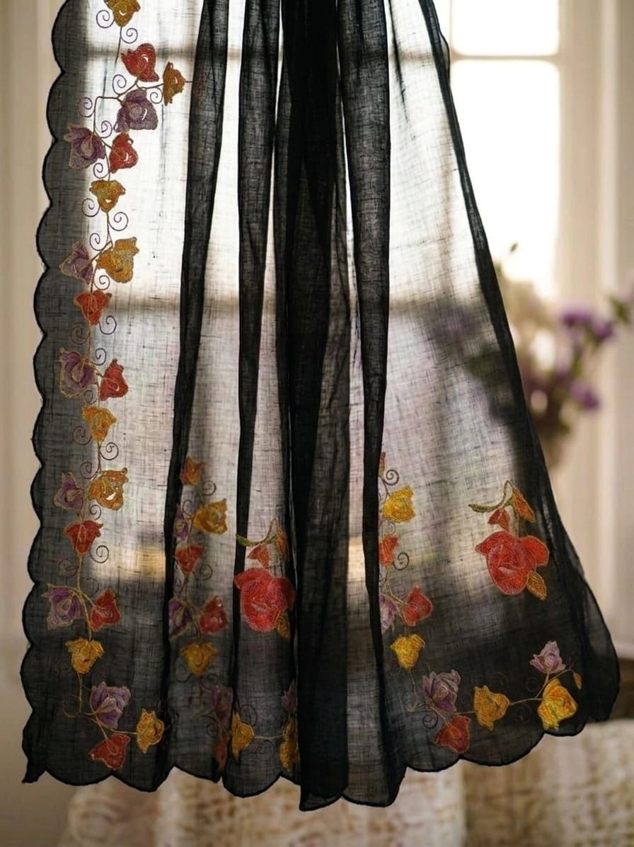 Sheer Charcoal Black Linen Saree 3