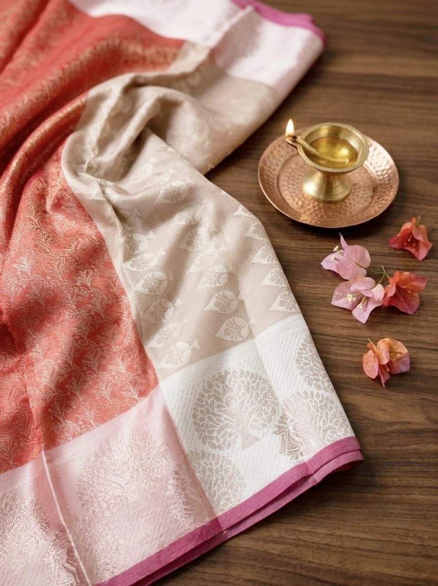 Deep Peach Brocade Saree
