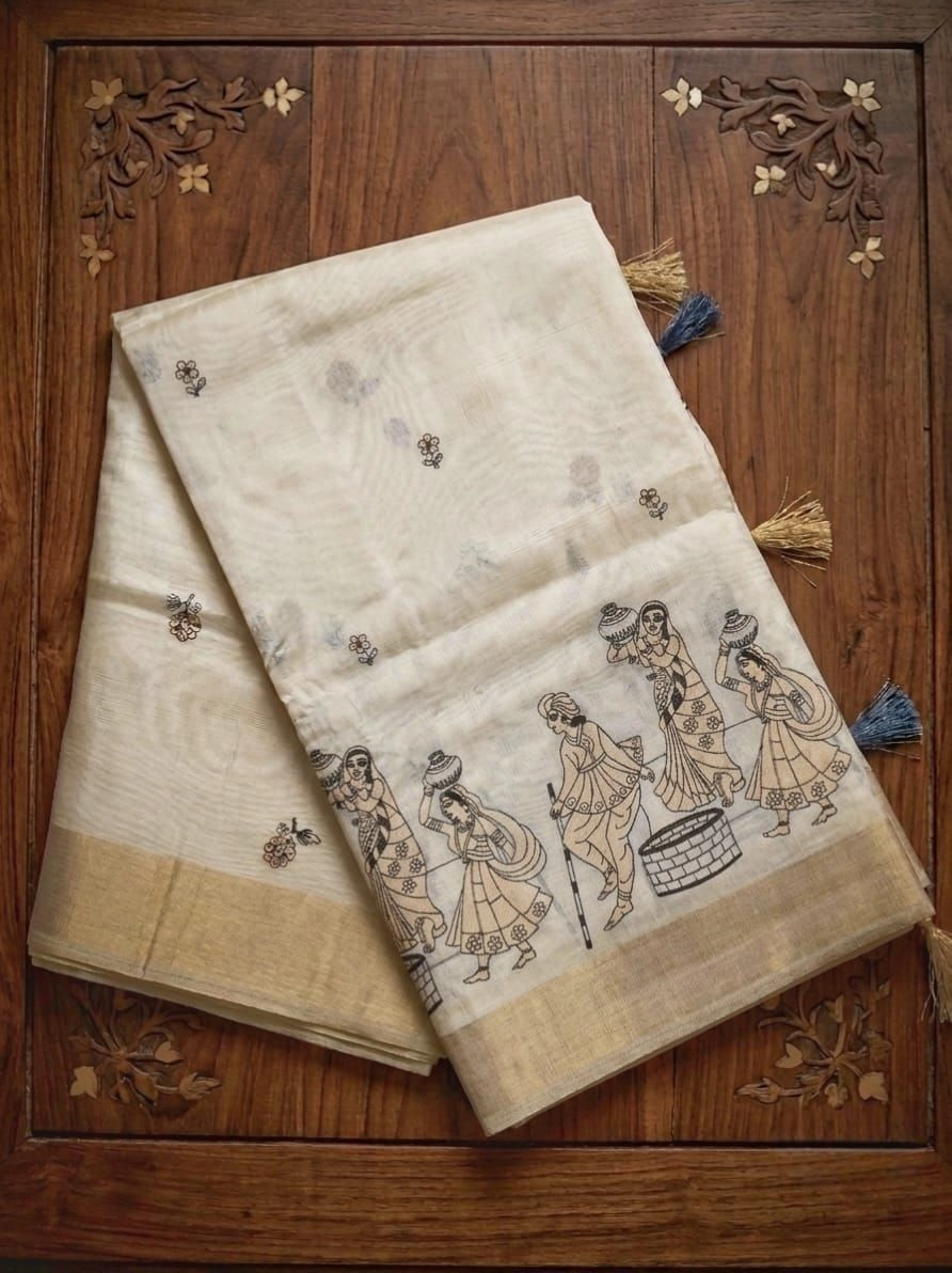 Off-White Premium Tissue Blend Saree 3