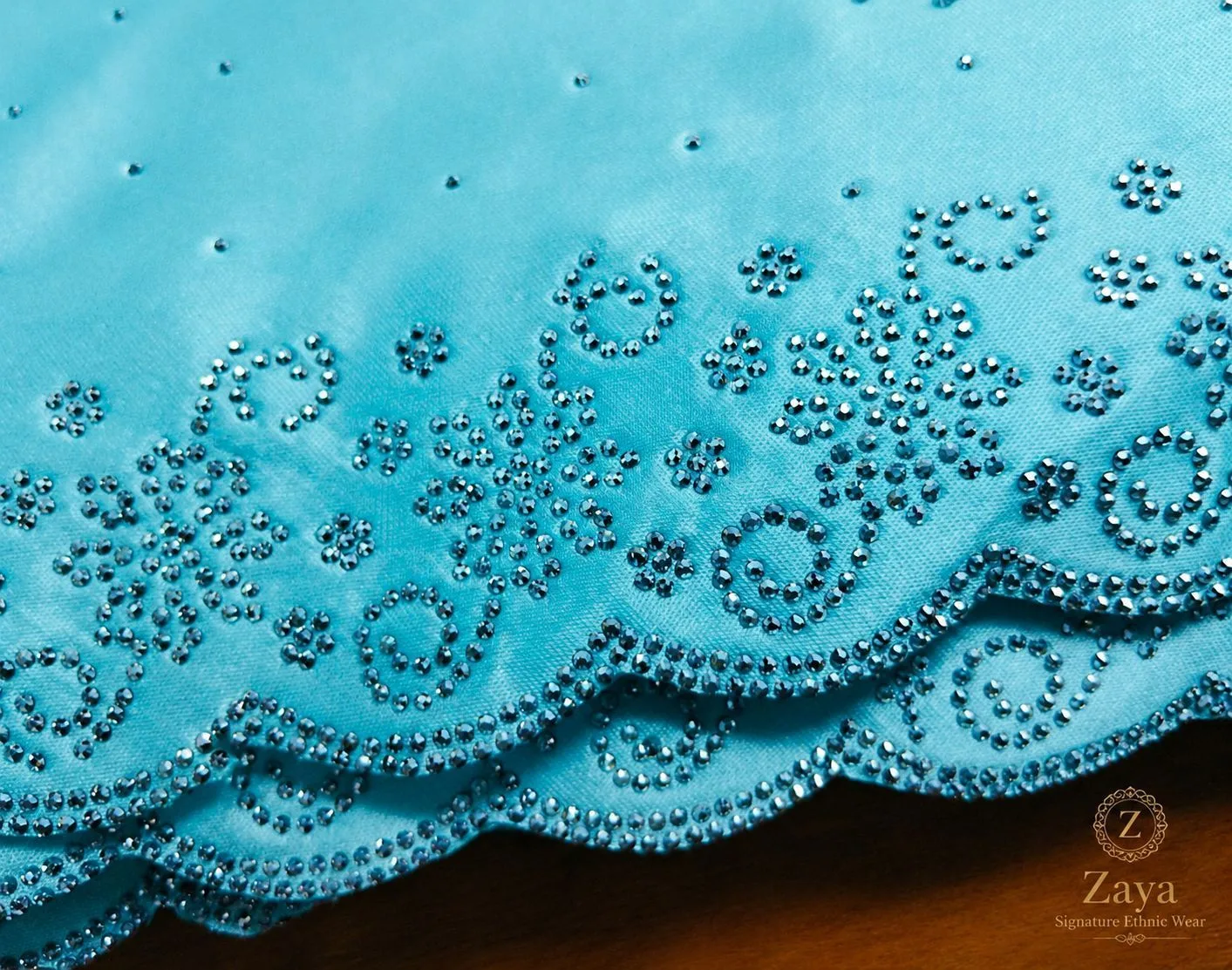 Icy Aqua Glitz Silk Saree