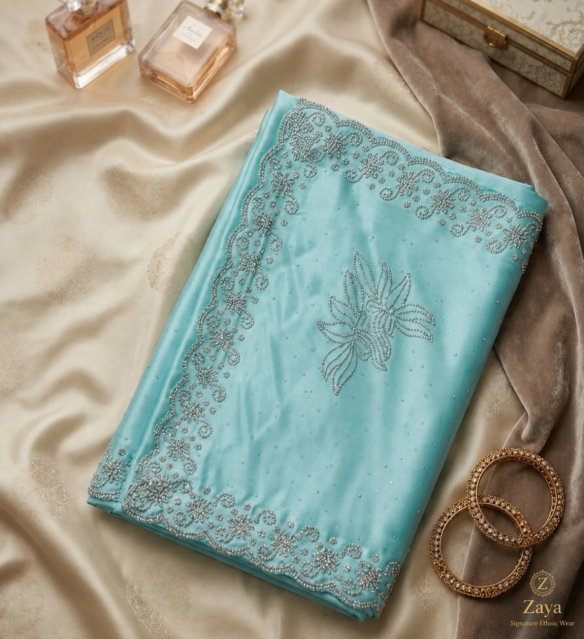 Icy Aqua Glitz Silk Saree 3