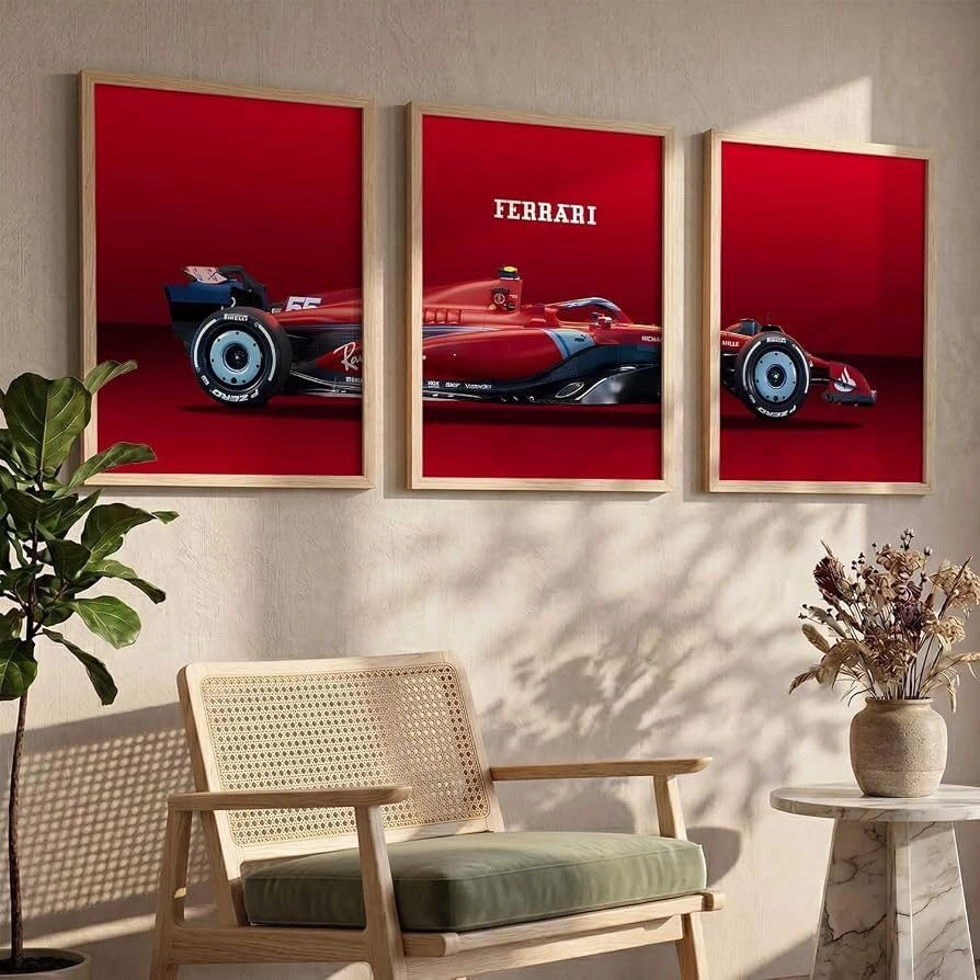Scuderia Ferrari F1 3-Piece Framed Canvas Wall Art Set | Formula 1 Triptych Poster 1