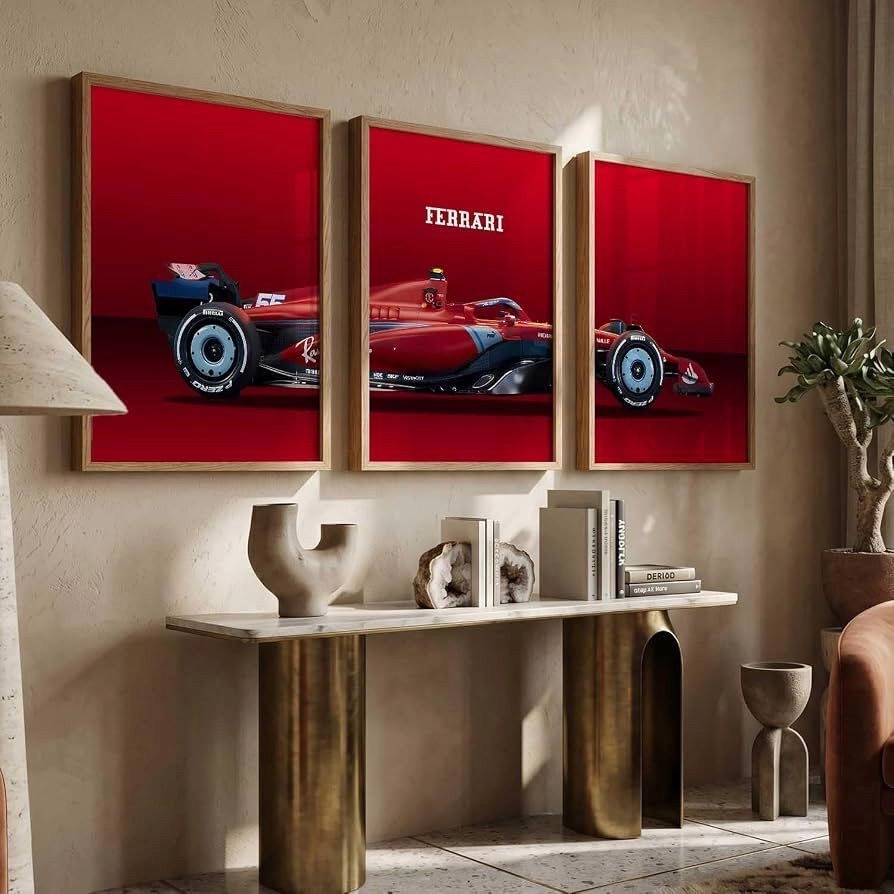 Scuderia Ferrari F1 3-Piece Framed Canvas Wall Art Set | Formula 1 Triptych Poster 3