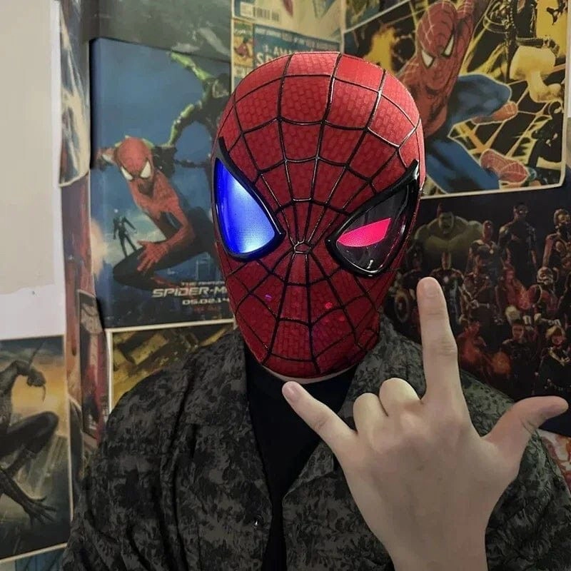 3D Rubber Texture Amazing Spider-Man cosplay mask featuring remote-controlled blinking eyes and light-up effects 3