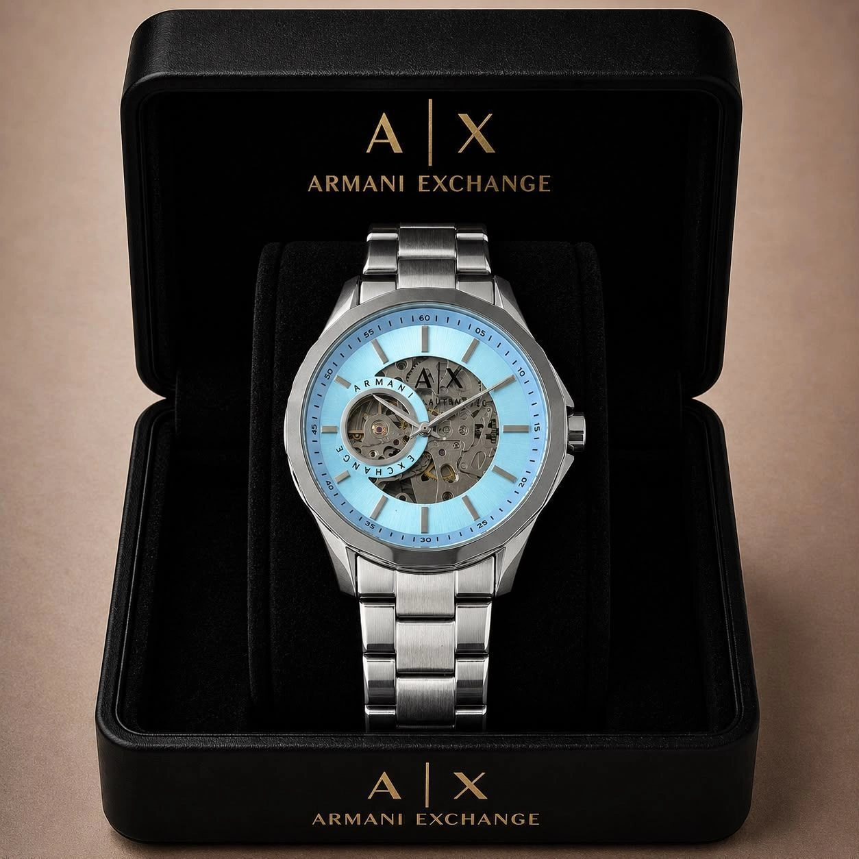 Armani Exchange Hampton Automatic Stainless Steel Skeleton Watch