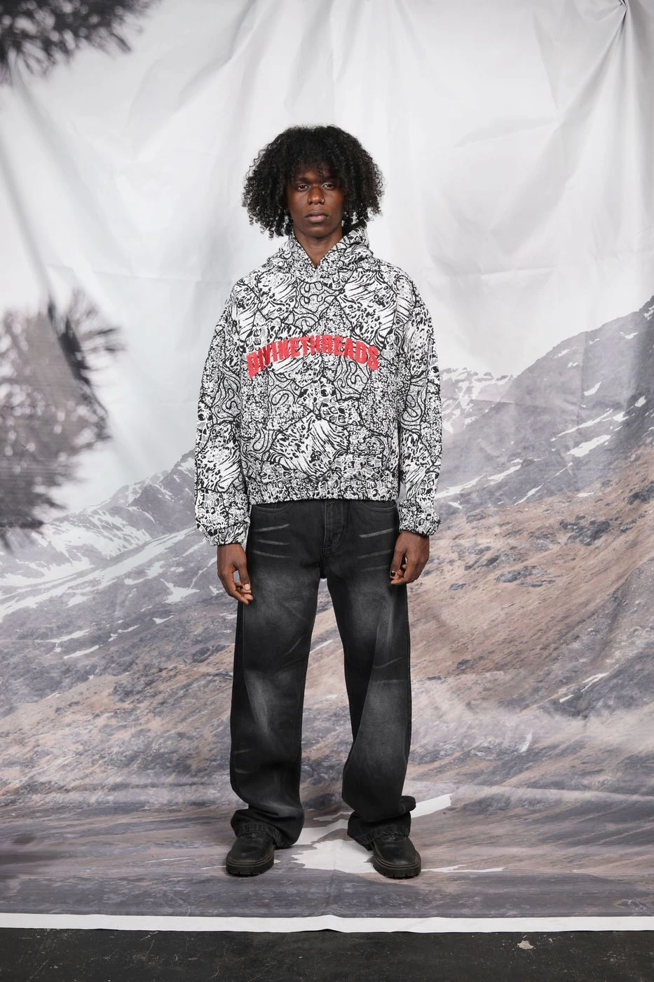 Black and white jacquard hoodie 1