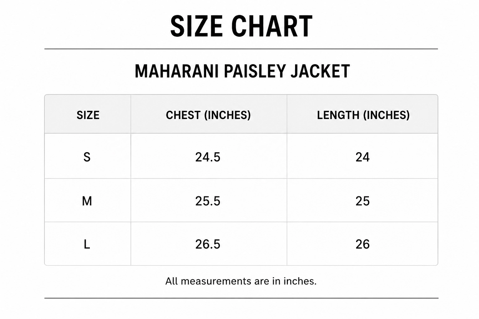 Size chart