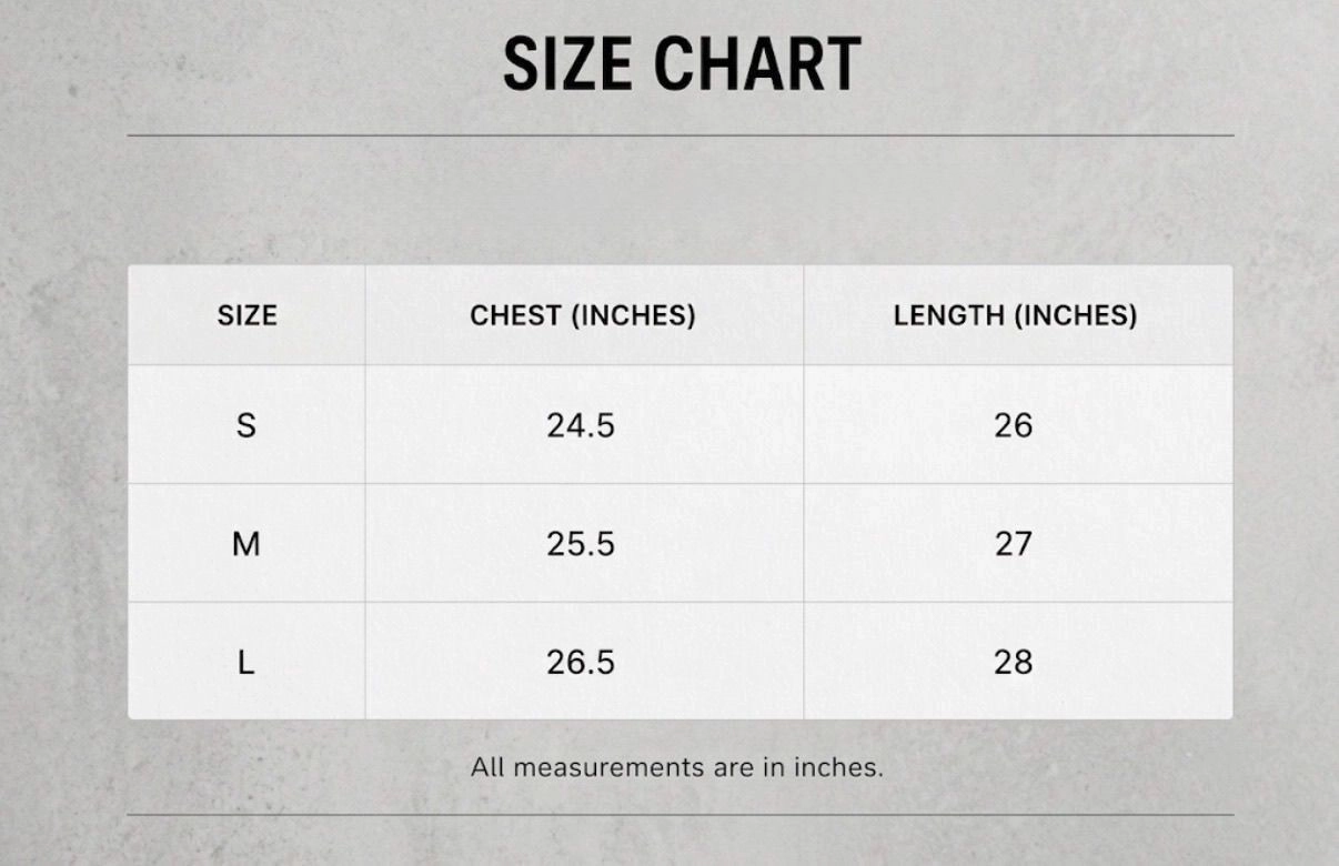 Size chart