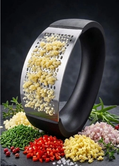 Premium Stainless Steel Garlic Crusher with Manual Press and Silicone Peeler 1