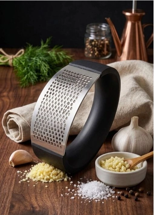Premium Stainless Steel Garlic Crusher with Manual Press and Silicone Peeler 3