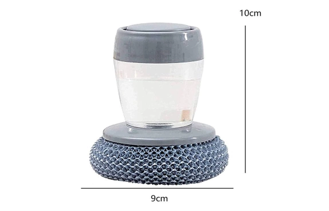 Dish Washer Brush with Push Soap Dispenser, Palm Grip Dish Scrubber with Steel Scouring Pad for Kitchen Tools (Pack of 1) 7